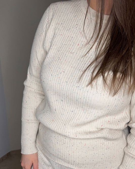 Pull côtelé pour femme - Beige moucheté